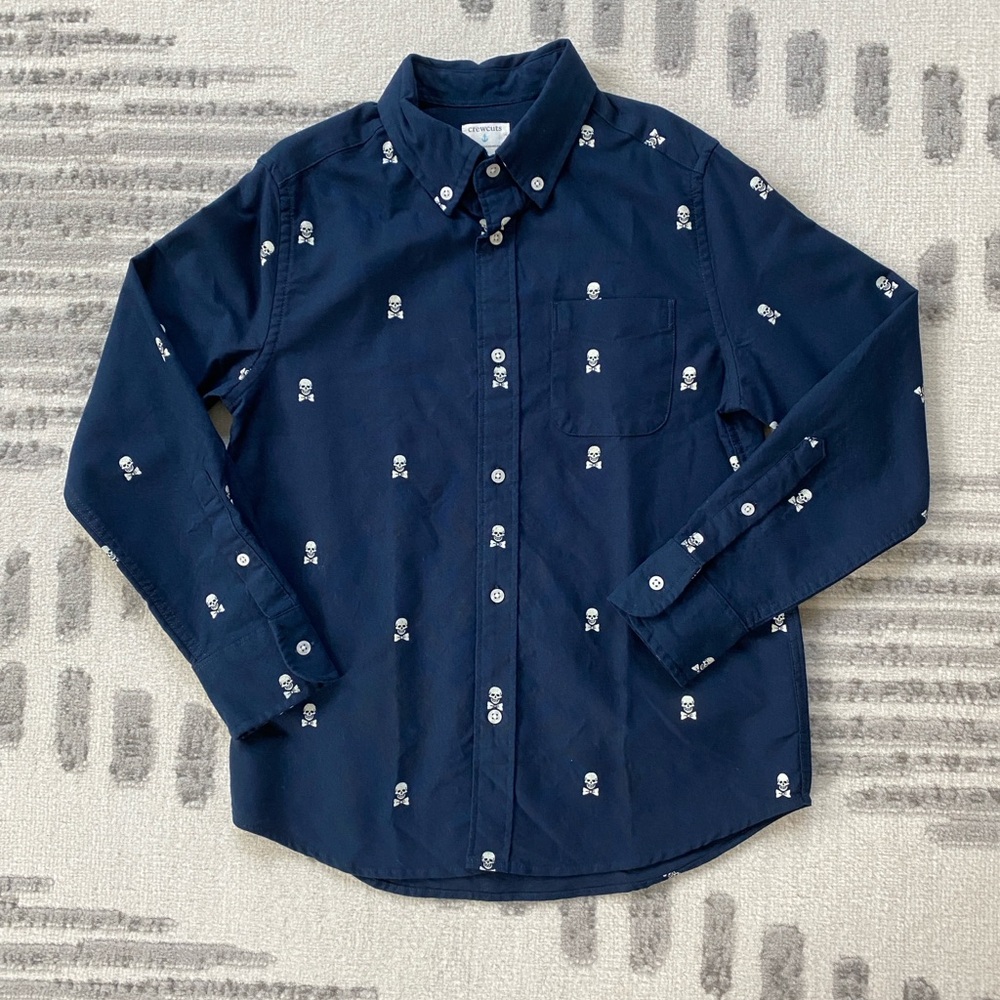 NEW! Cut Tags! Crewcuts Size 10 Navy Blue Skull Print Boy’s Shirt